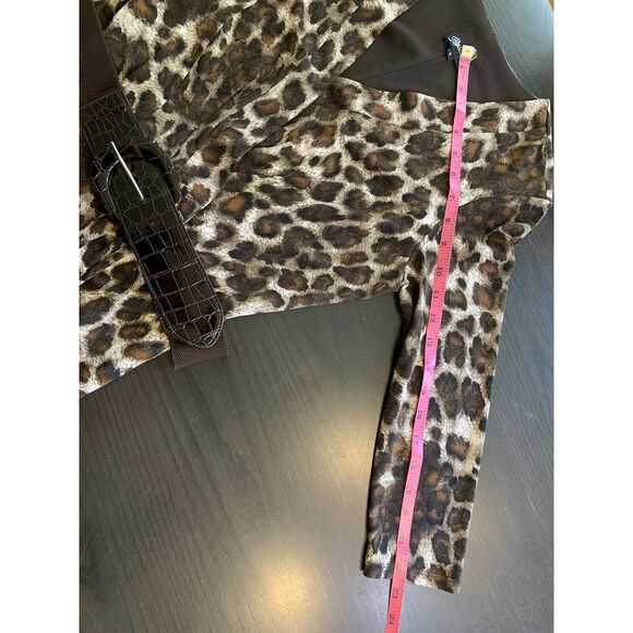 Oleg Cassini Animal Print Cocktail Event Dress Medium Belted‎ Faux Wrap Mini Mob - Picture 10 of 13